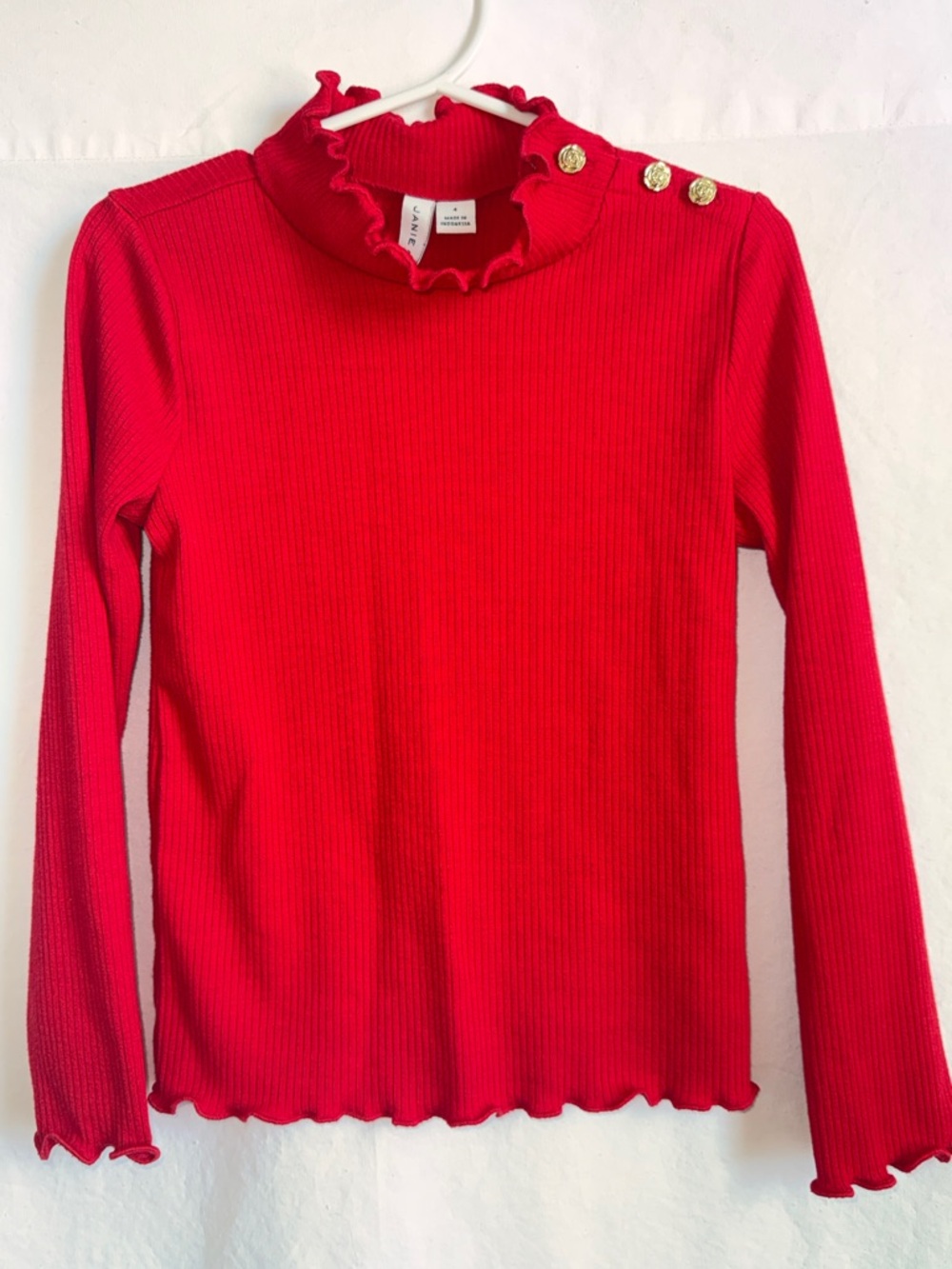 Janie and Jack Red Ruffled Neck Long-Sleeve Top with Gold Buttons